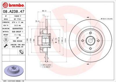 BREMBO Диск тормозной не вент. задний RENAULT SC (7701206328, 08.A238.47)