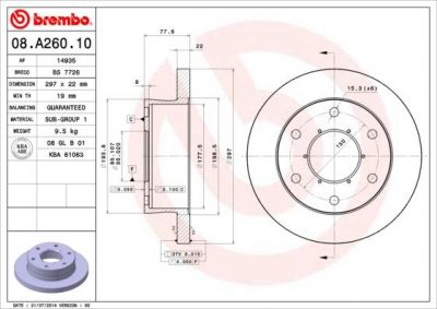 BREMBO Диск тормозной не вент. передний IVECO DAILY III Flatbed (504267884, 08.A260.10)