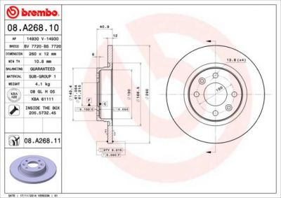 BREMBO Диск торм. окраш. Fr RE Logan 04-, Sandero 07- (08A26811)