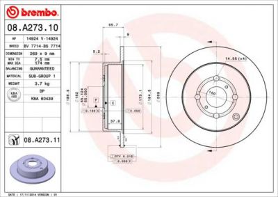 BREMBO Диск тормозной TOYOTA Corolla Verso all models (02-5.04) R (42431-0D050, 08.A273.10)