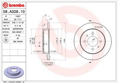 Brembo 08.A328.10 тормозной диск на MITSUBISHI CARISMA седан (DA_)