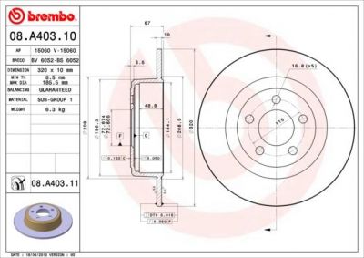 Brembo 08.A403.10 тормозной диск на CHRYSLER 300 C Touring (LX)