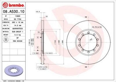 BREMBO Диск тормозной задний FORD Transit (1464031, 08.A530.10)