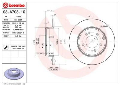 Brembo 08.A708.10 тормозной диск на KIA OPTIMA