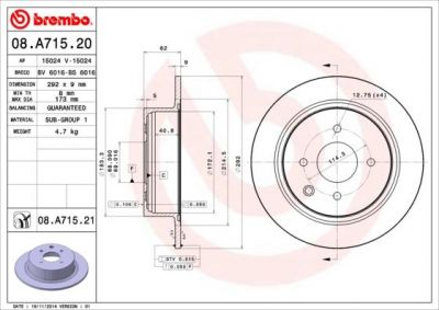 BREMBO Диск тормозной Nissan CUBE (Z12) 1.5 dCi (08.A715.20)