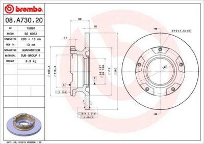 BREMBO 08.A730.20 диск тормозной задний! Ford Transit all 06> (08A73020)