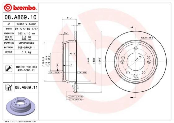 BREMBO Диск торм. окраш. Re HY i30, KIA Cee`d 06-, Sporta (08A86911)