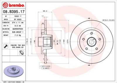 Brembo 08.B395.17 тормозной диск на RENAULT KANGOO BE BOP (KW0/1_)