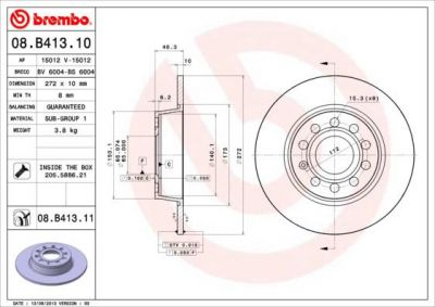 Brembo 08.B413.11 тормозной диск на SKODA SUPERB (3T4)