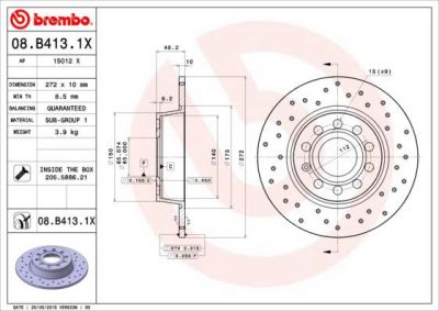 Brembo 08.B413.1X тормозной диск на SKODA SUPERB (3T4)
