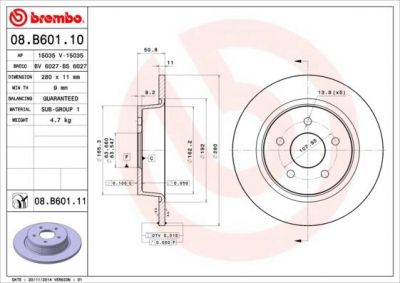 Brembo 08.B601.11 тормозной диск на FORD C-MAX II (DXA/CB7, DXA/CEU)