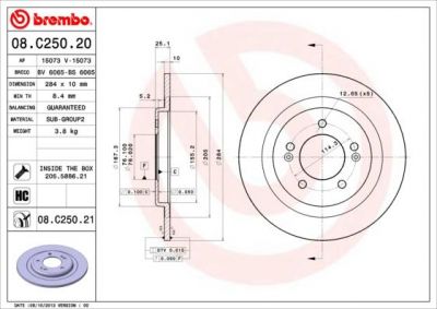 Brembo 08.C250.21 тормозной диск на HYUNDAI i40 CW (VF)