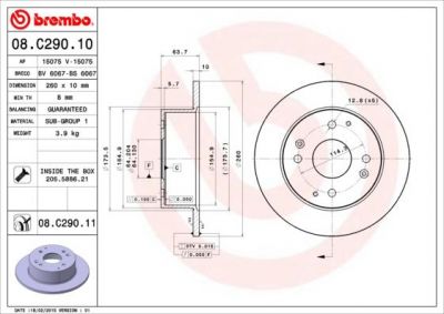 Brembo 08.C290.11 тормозной диск на HONDA ACCORD VI (CG, CK)