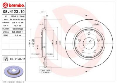 Brembo 08.N123.10 тормозной диск на FIAT FREEMONT (JC_, JF_)