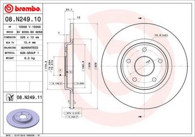 Brembo 08.N249.10 тормозной диск на FIAT FREEMONT (JC_, JF_)