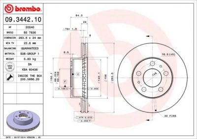 Brembo 09.3442.10 тормозной диск на VOLVO 240 Kombi (P245)