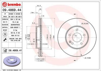 Brembo 09.4869.44 тормозной диск на MERCEDES-BENZ C-CLASS универсал (S202)
