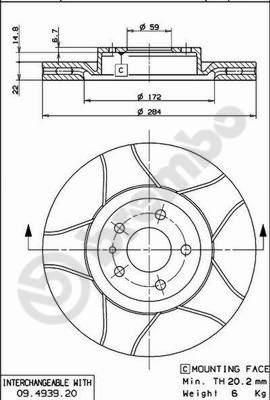 BREMBO Диск тормозной ALFA ROMEO 147 01-/156 97-06/FIAT DOBLO 10- передний (561520J, 09.4939.76)