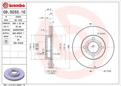 BREMBO Диск тормозной AUDI 80 86-91/90 87-91/100 77-91 передний вент. (561244J, 09.5033.10)