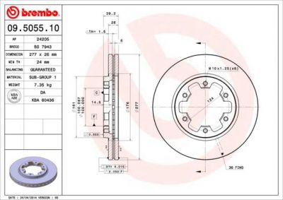 BREMBO Диск тормозной FORD MAVERICK 93-98/NISSAN TERRANO 87- передний вент. (1954433, 09.5055.10)
