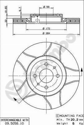 BREMBO Диск тормозной ALFA ROMEO 145 1.8i 16V Twin Spark (97-00) F (46427947, 09.5058.75)