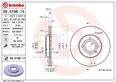 Brembo 09.5166.11 тормозной диск на VW LUPO (6X1, 6E1)