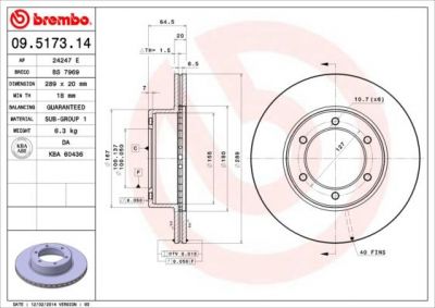 BREMBO Диск тормозной TOYOTA 4 RUNNER 2.4-3.0 87-95/HILUX 92-/VW TARO 89-97 передний (43512-35190, 09.5173.14)