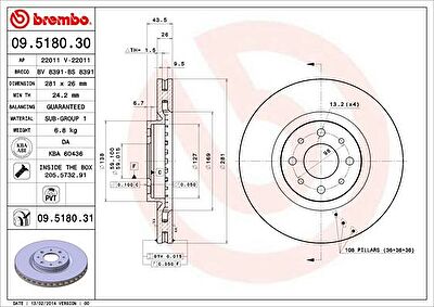 Brembo 09.5180.31 тормозной диск на FIAT BRAVO II (198)