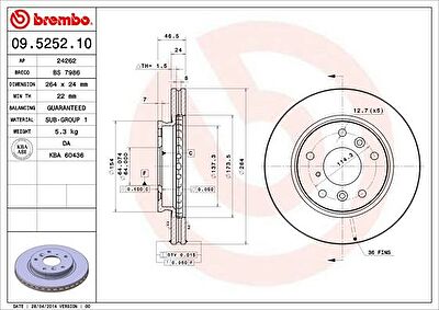 BREMBO Диск тормозной MAZDA 626 2.0-2.2 87-97 передний (GJ253325XB, 09.5252.10)