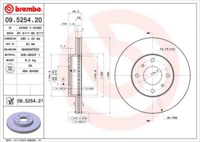 BREMBO Диск тормозной передний NISSAN Primera P11 1996-2001 (402062F501, 09.5254.20)