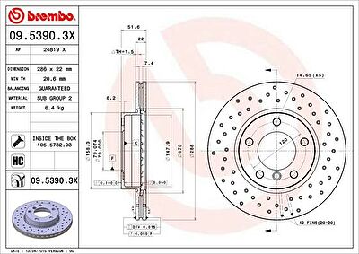 Brembo 09.5390.3X тормозной диск на 3 купе (E46)