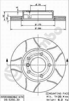 BREMBO Диск тормозной E36 318-328 90-98/E46 316-323 98-05 передний D=286мм. (561551, 09.5390.77)