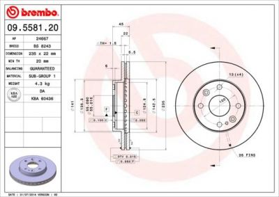Brembo 09.5581.20 тормозной диск на KIA RIO универсал (DC)