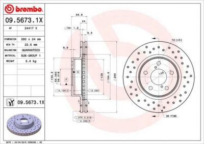 Brembo 09.5673.1X тормозной диск на SUBARU IMPREZA купе (GFC)