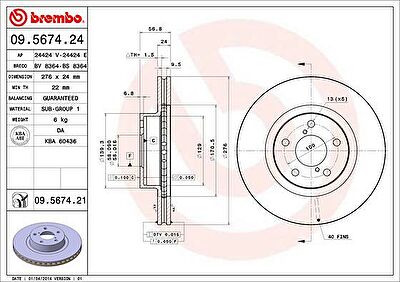 Brembo 09.5674.24 тормозной диск на SUBARU LEGACY IV универсал (BL, BP, B13_)