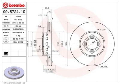 BREMBO HC (561 692 J) Диск торм пер вент A80 2,8 (561692J, 09.5724.10)