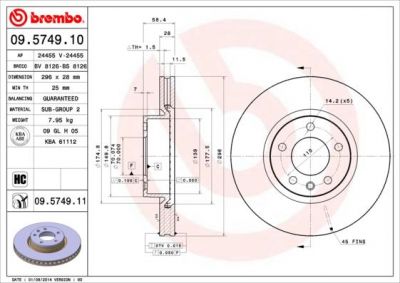 Brembo 09.5749.11 тормозной диск на OPEL OMEGA B (25_, 26_, 27_)