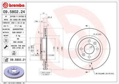 BREMBO Диск тормозной RENAULT LOGAN/SANDERO передний вент.D=259мм. (561997J, 09.5802.24)