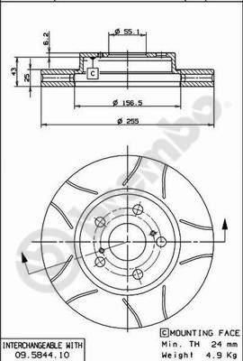 BREMBO Диск тормозной TOYOTA CARINA E 1.6-2.0 92-95/CELICA 1.8 93- передний вент. (43512-20470, 09.5844.75)