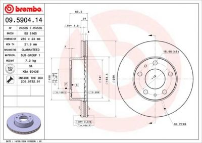 BREMBO Диск торм пер. CITROEN JUMPER 94-02г (561984J, 09.5904.14)