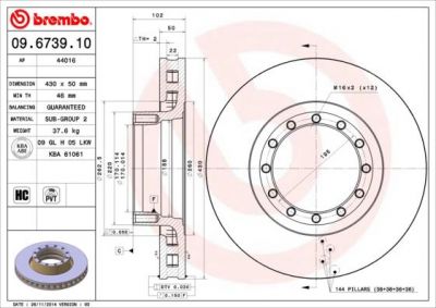 Brembo 09.6739.10 тормозной диск на IVECO EuroTech MP