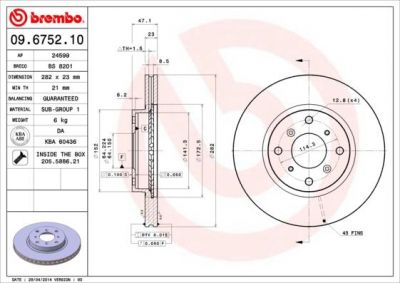 BREMBO Диск тормозной HONDA Prelude (II) 2.2i 16V VTEC (BB1) (92-9.96) F (45251-SS0-A00, 09.6752.10)