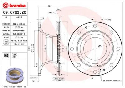 Brembo 09.6763.20 тормозной диск на IVECO EuroCargo