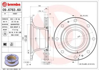 Brembo 09.6763.60 тормозной диск на IVECO EuroCargo