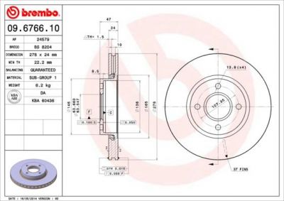 BREMBO Диск торм.пер. вент. Mondeo I-II 1,8-2,5 5026785 (561986J, 09.6766.10)