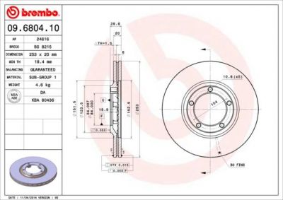 BREMBO Диск тормозной HYUNDAI LCV H-100 2.4 / Diesel 2.5 (HY) (93->) F (5812944010, 09.6804.10)