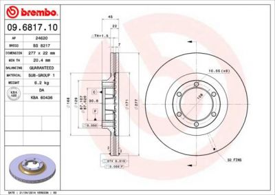 BREMBO Диск тормозной вент. передний MITSUBISHI PAJERO I Open Off-Road Vehicle (L04_G) (12/82-11/90) F (MB 407038, 09.6817.10)