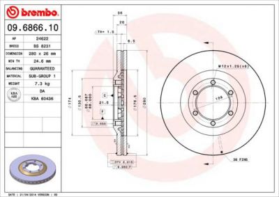 BREMBO (562 064 J) Диск торм пер вент FRONTERA B (562064J, 09.6866.10)