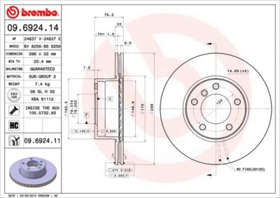 BREMBO Диск тормозной E39 520-535 95-04 передний вентилируемый крашенные (вместо 09.6924.14) (562035, 09.6924.11)