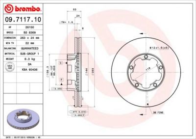 Brembo 09.7117.10 тормозной диск на NISSAN TRADE c бортовой платформой/ходовая часть